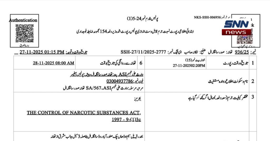 سانگلہ ہل تھانہ صدر پولیس نے 2 منشیات فروش گرفتار