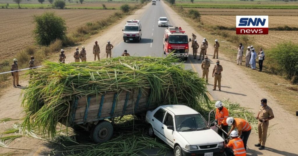 چک جھمرہ تیز رفتار کار ٹرالی سے ٹکرائی، 3 جاں بحق